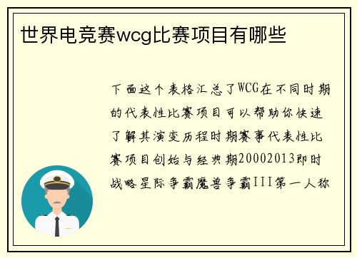 世界电竞赛wcg比赛项目有哪些